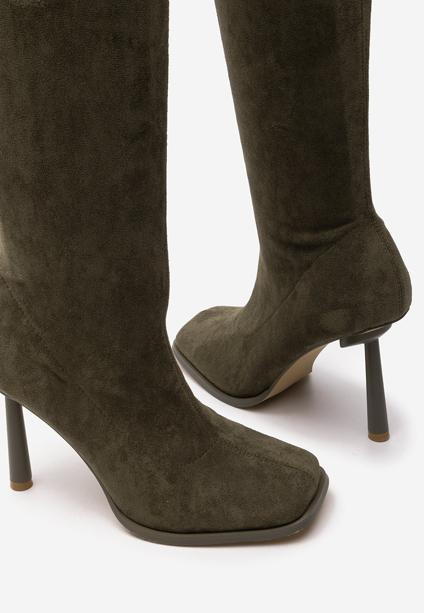 Zelené vysoké kozačky na jehlovém podpatku Mincia