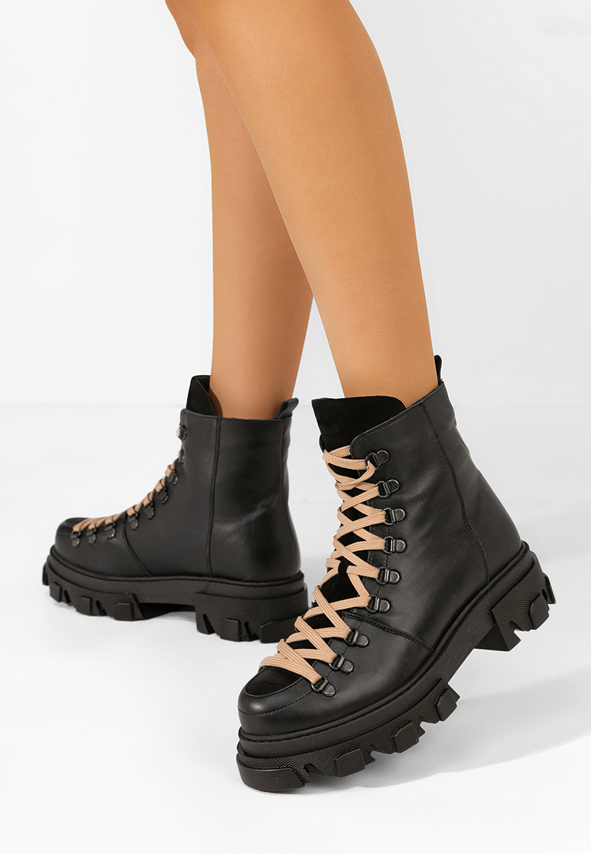 Černé dámske kožené workery Mercy