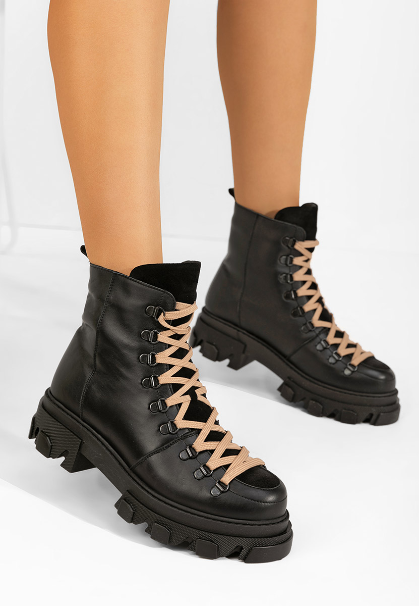 Černé dámske kožené workery Mercy