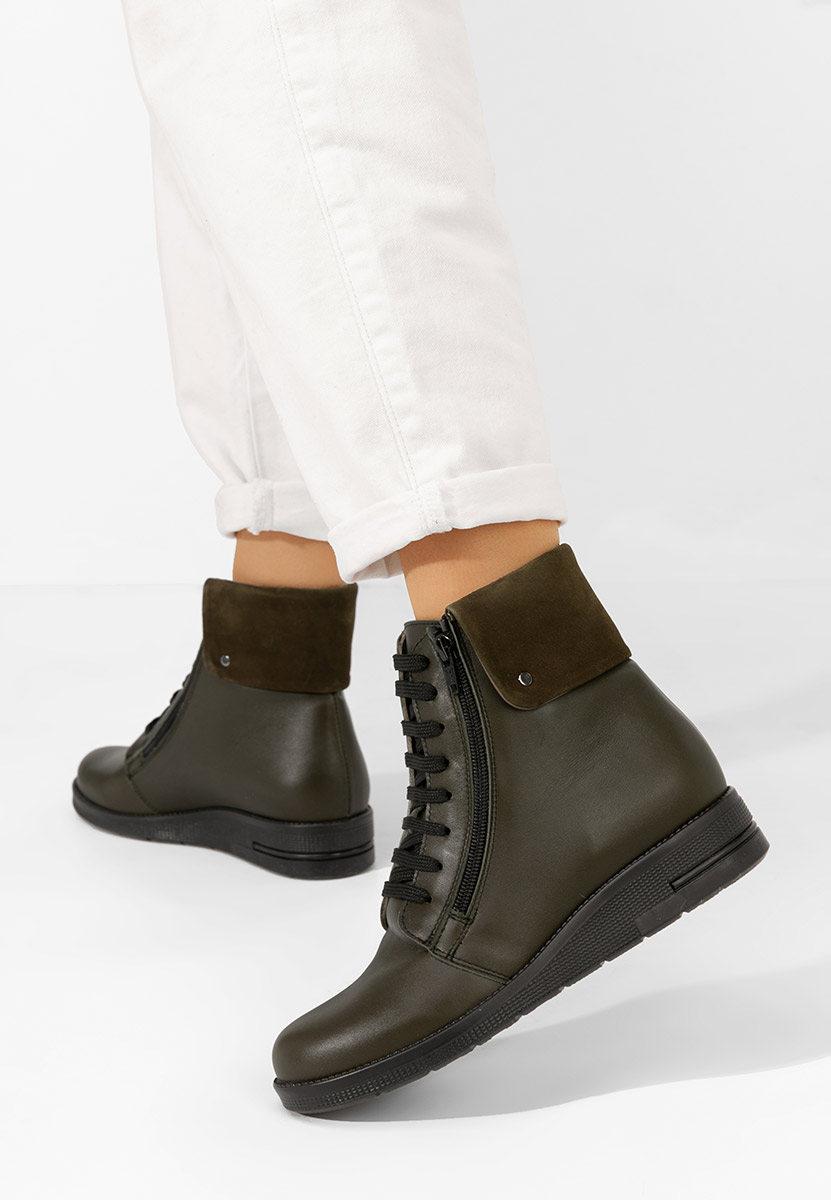 Khaki kožené kotníkové boty Monserrate