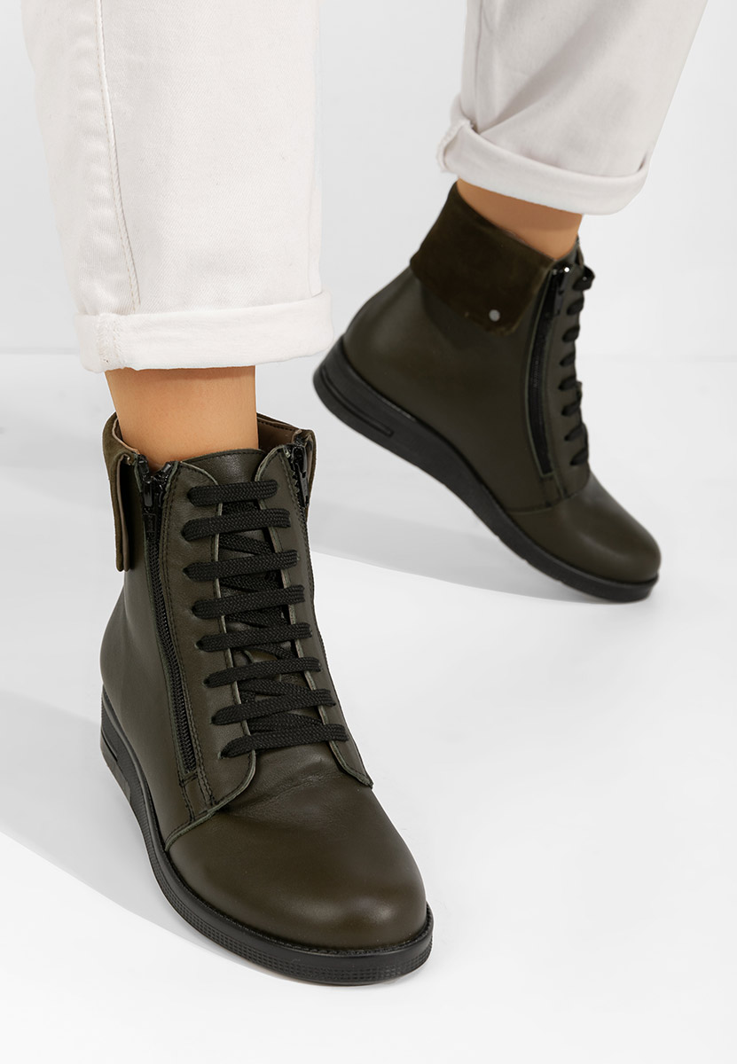 Khaki kožené kotníkové boty Monserrate