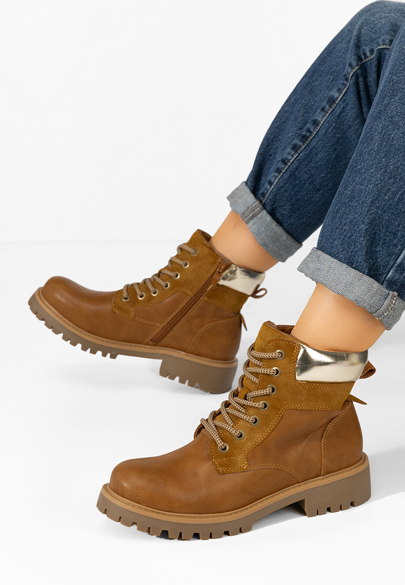 Camelové šněrovací kotníkové boty Ruellia