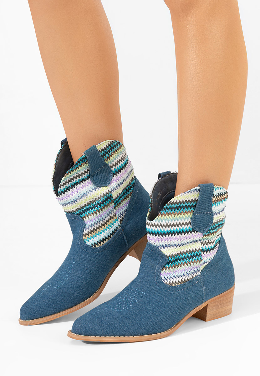 Denim kotníkové boty cowboy Lusilda