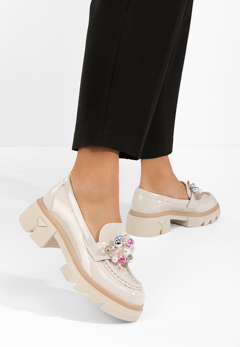 Béžové lesklé dámské mokasíny Lerina V4