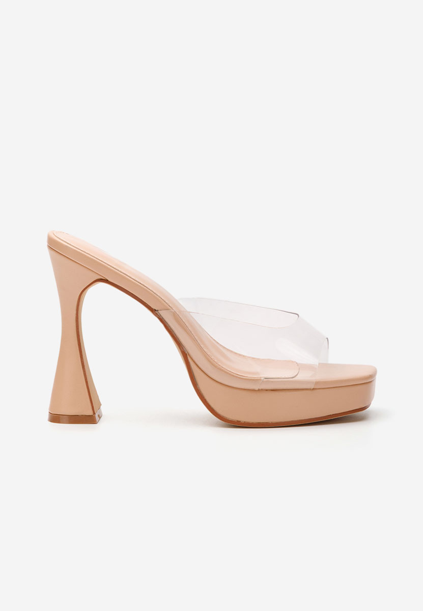 Béžové pantofle na podpatku Emiliana