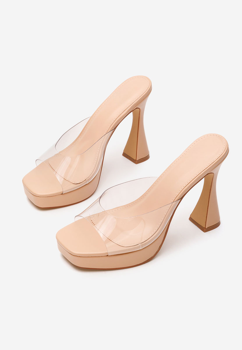 Béžové pantofle na podpatku Emiliana