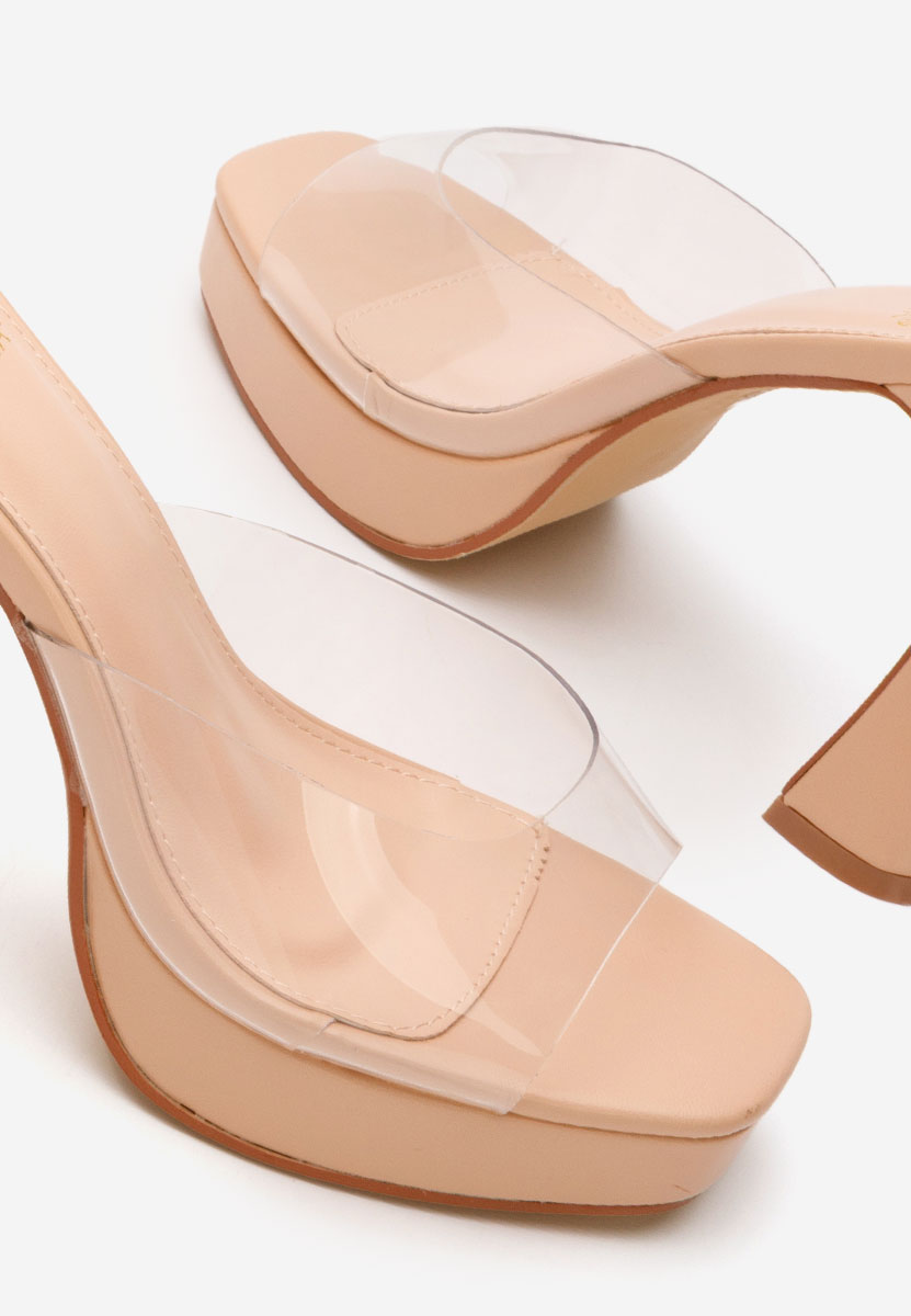 Béžové pantofle na podpatku Emiliana