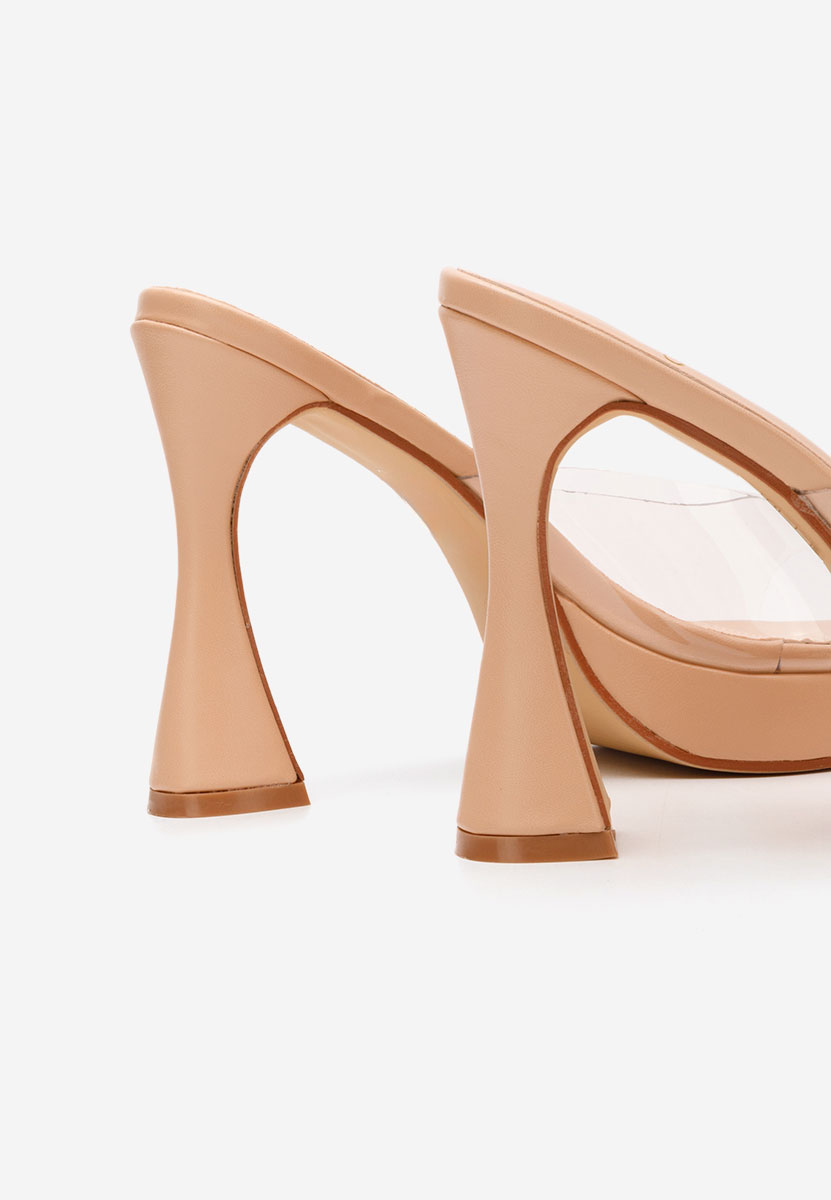 Béžové pantofle na podpatku Emiliana