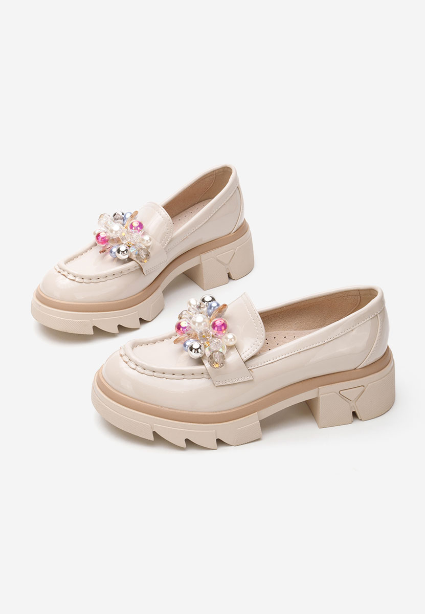 Béžové lesklé dámské mokasíny Lerina V4