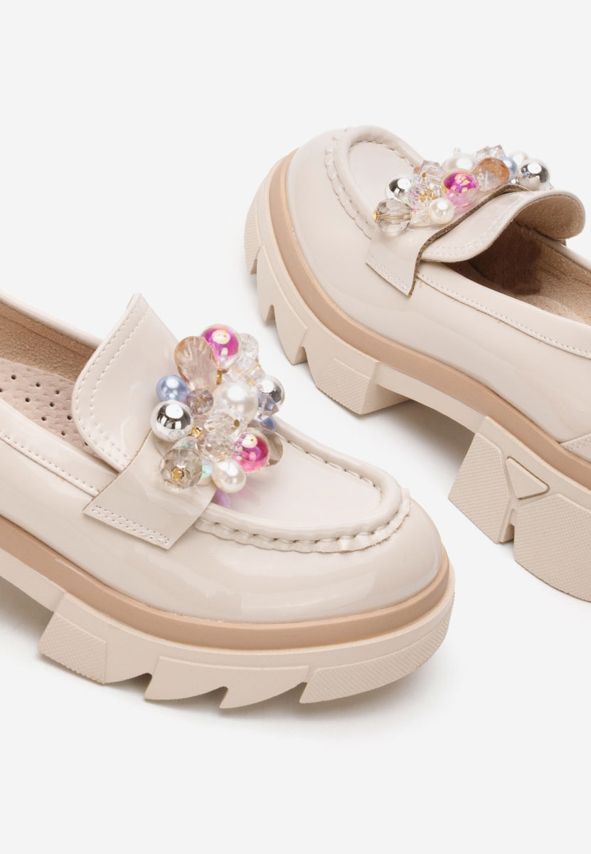 Béžové lesklé dámské mokasíny Lerina V4