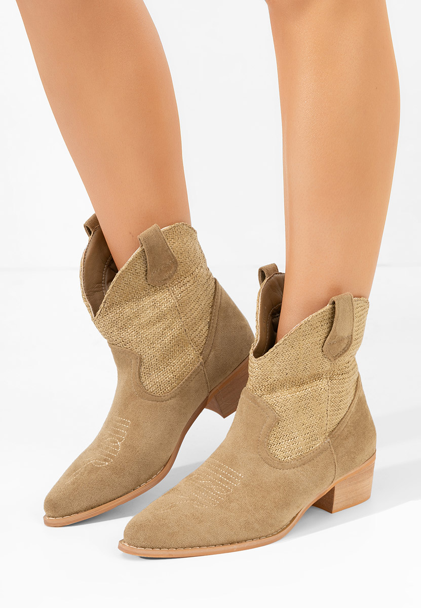Khaki kotníkové boty cowboy Lusilda