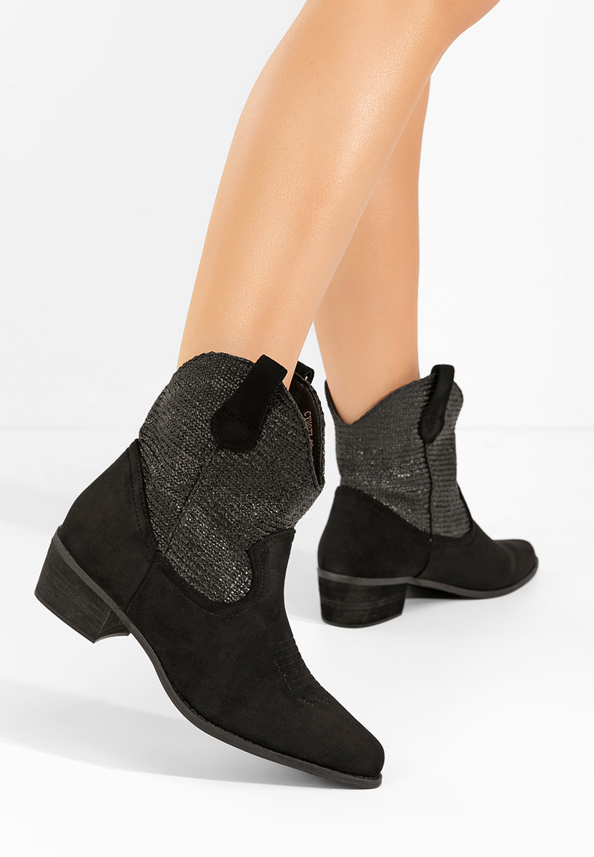 Černé kotníkové boty cowboy Lusilda