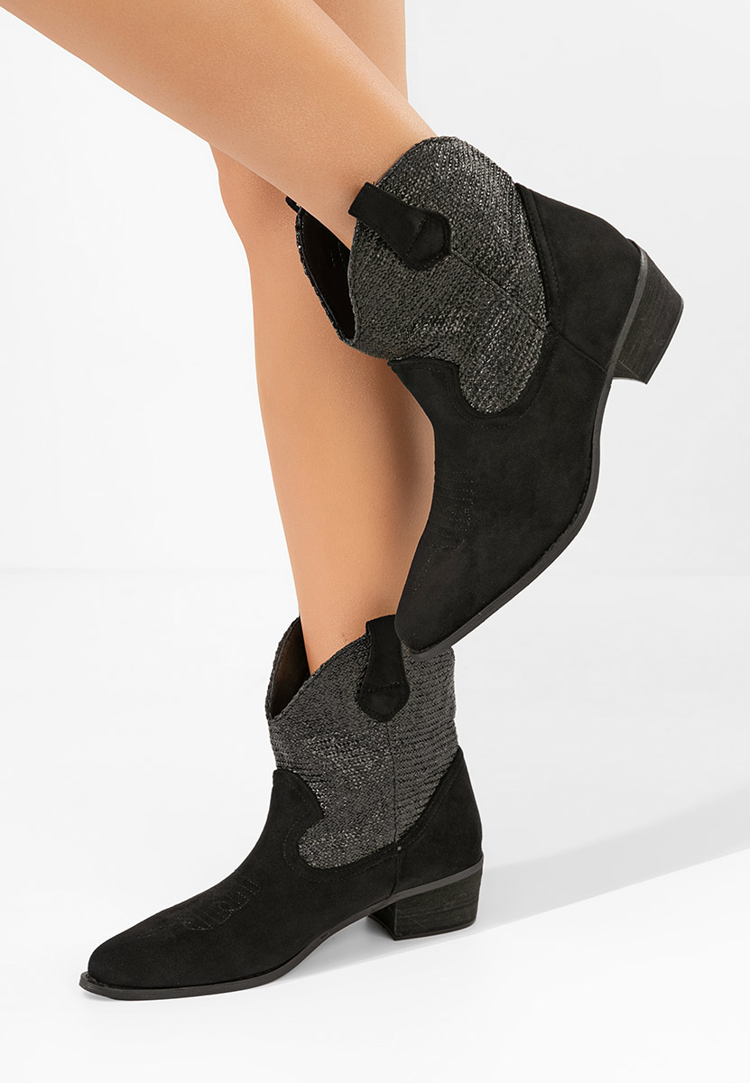 Černé kotníkové boty cowboy Lusilda