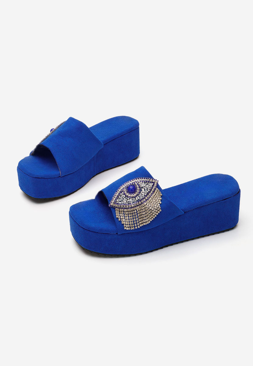 Modré pantofle na platformě Fyona ne