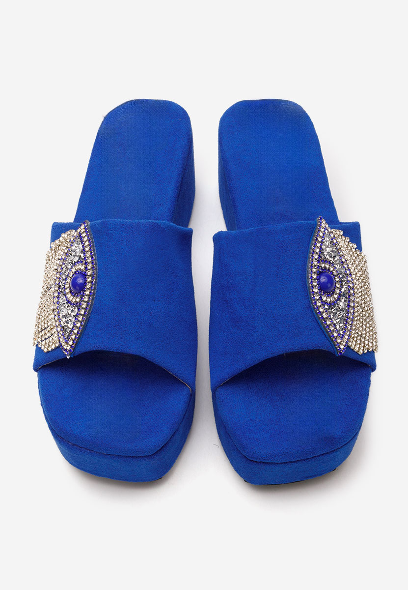 Modré pantofle na platformě Fyona ne