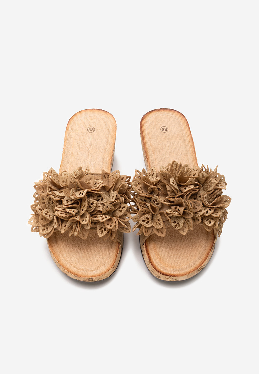 Khaki pantofle na platformě Floralia