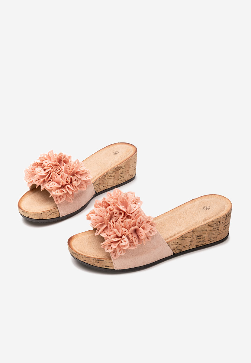 Ružové pantofle na platformě Floralia
