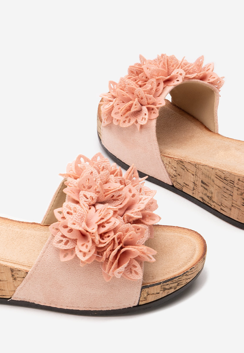 Ružové pantofle na platformě Floralia