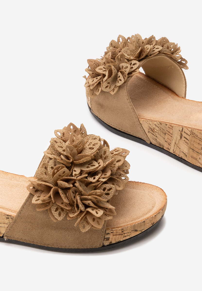 Khaki pantofle na platformě Floralia