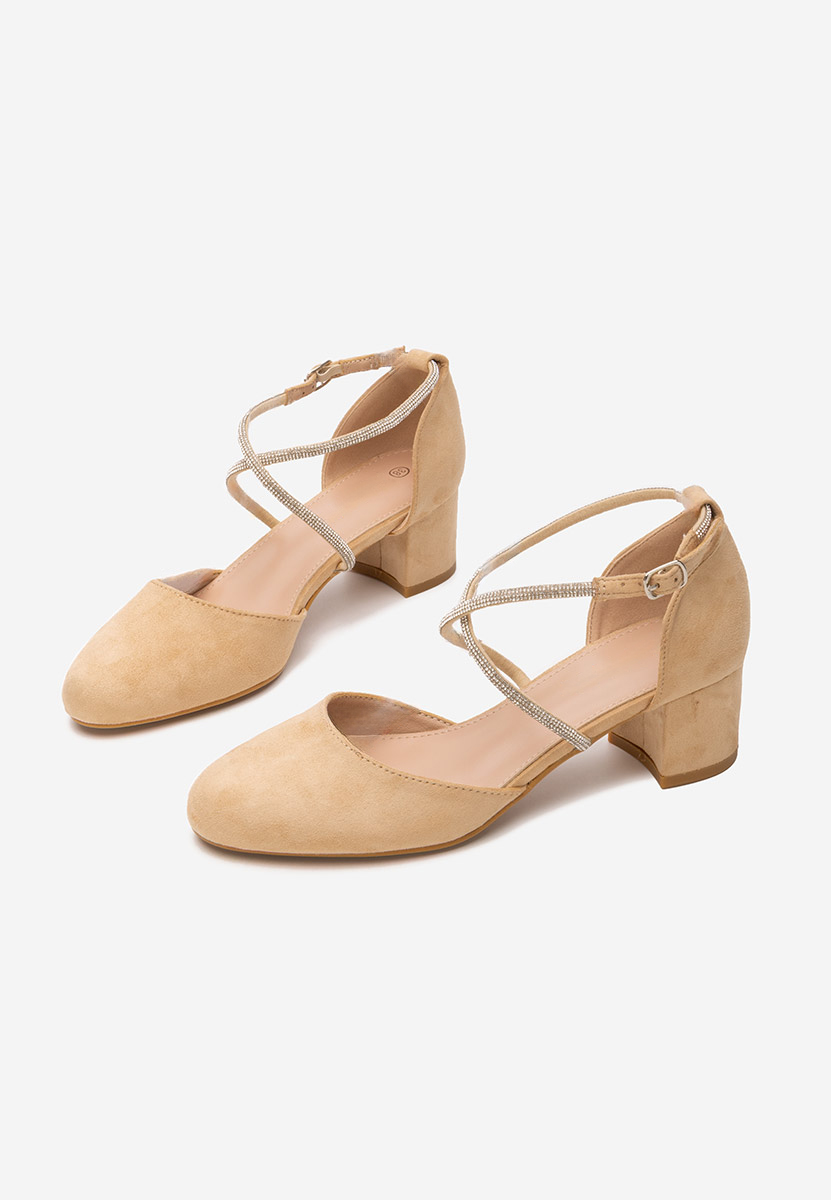 Béžové lodičky na hrubém podpatku Wava