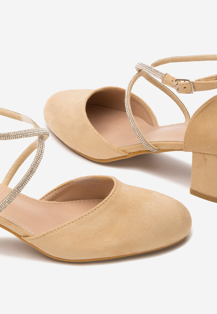 Béžové lodičky na hrubém podpatku Wava