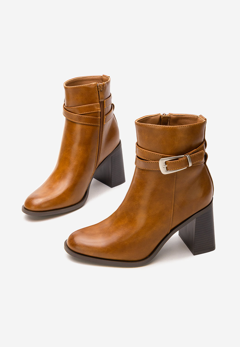 Camelové kotníkové boty na podpatku Reica