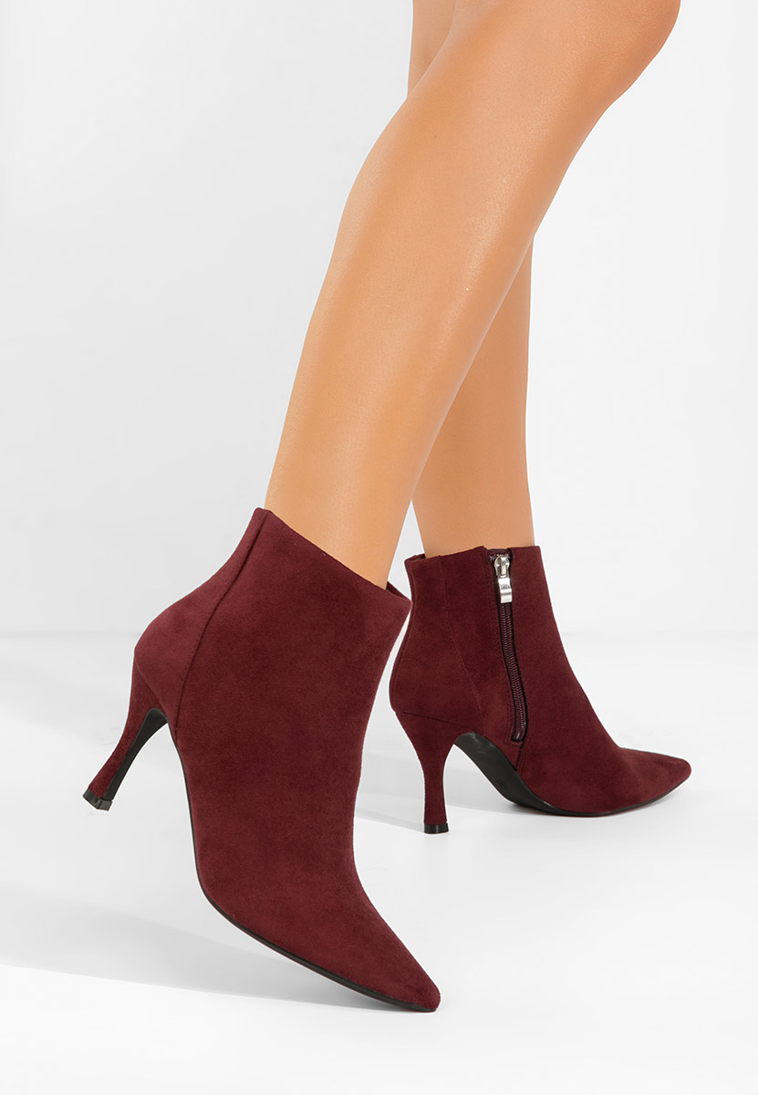 Bordové kotníkové boty na vysokém podpatku Jinna