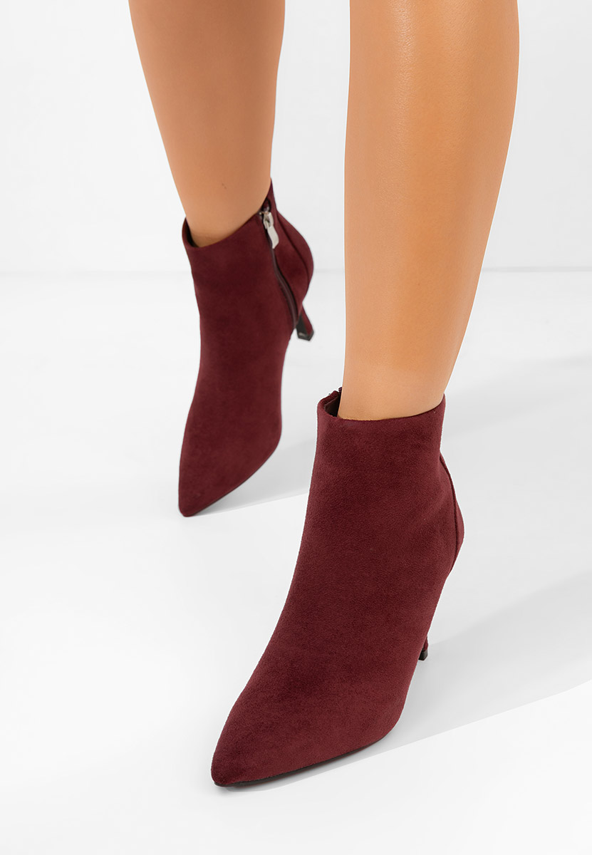 Bordové kotníkové boty na vysokém podpatku Jinna