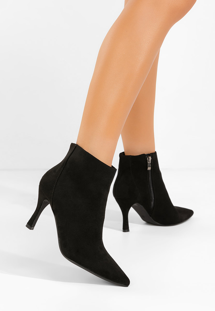 Černé kotníkové boty na vysokém podpatku Jinna