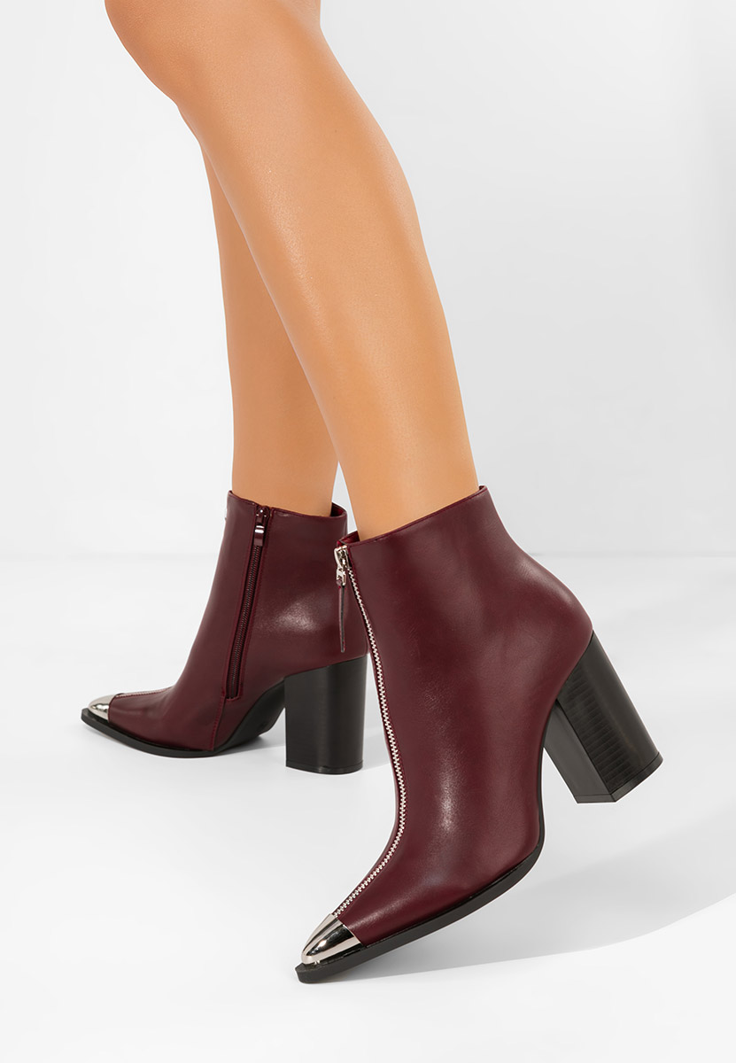 Bordové kotníkové boty na podpatku Penia