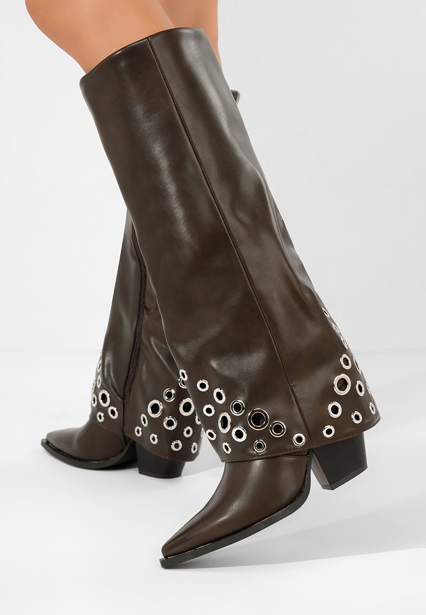 Hnedé kozačky na podpatku Tovia