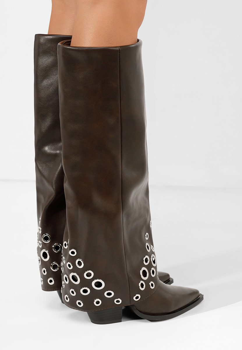 Hnedé kozačky na podpatku Tovia