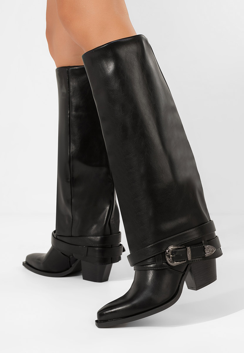 Černá kozačky na podpatku Bretia
