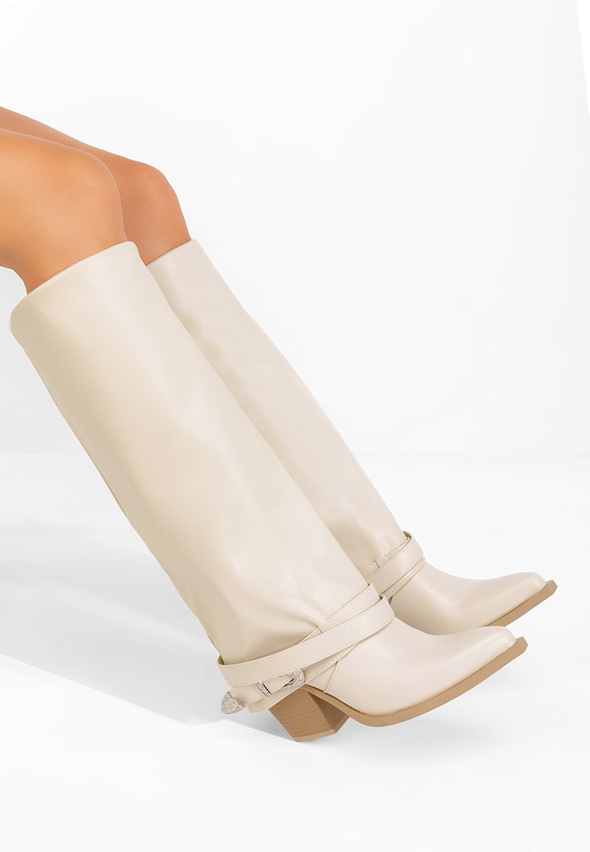 Béžové kozačky na podpatku Bretia