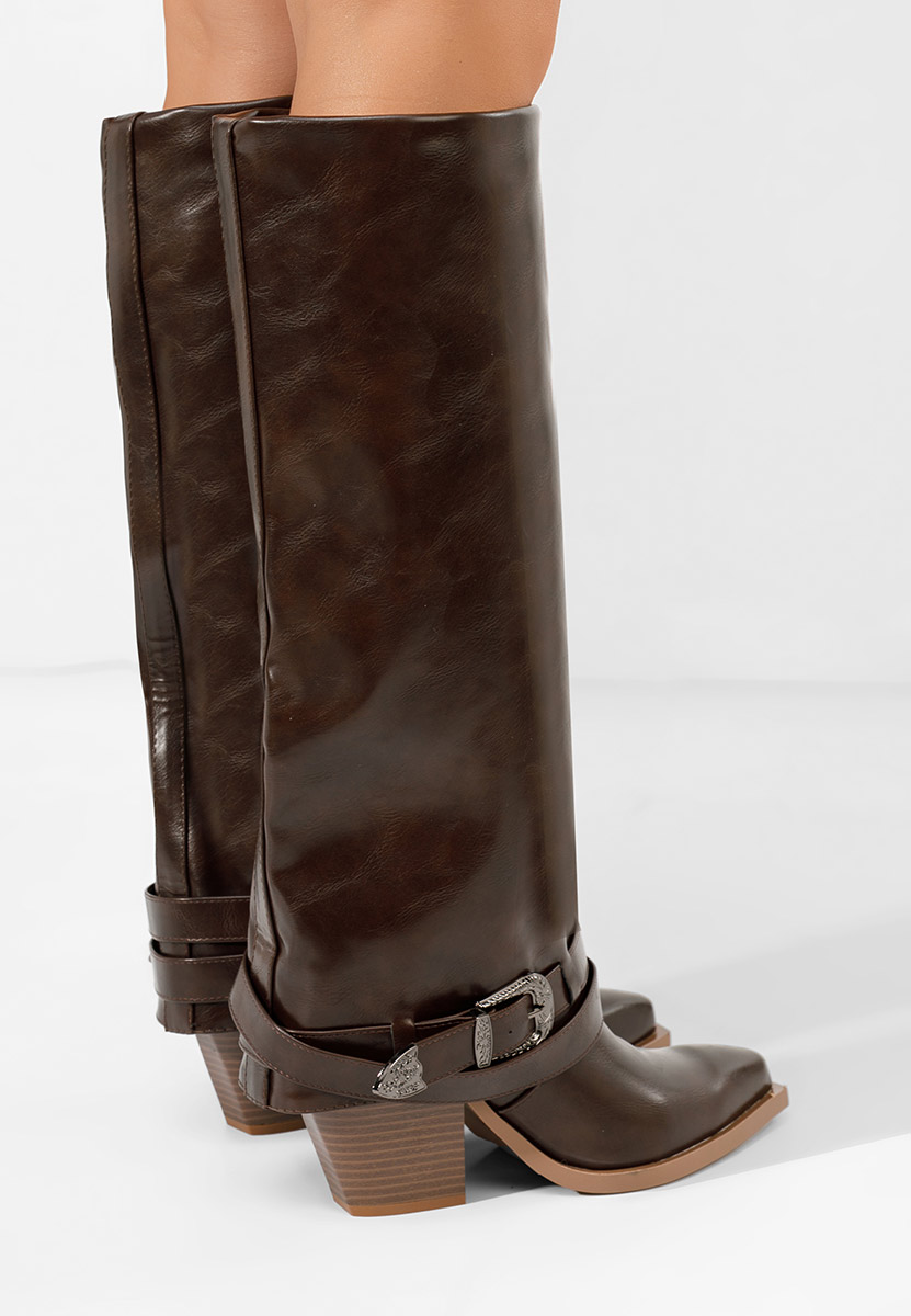 Hnedé kozačky na podpatku Bretia