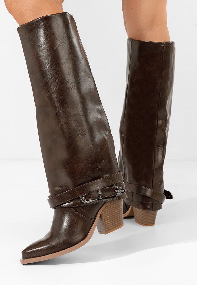 Hnedé kozačky na podpatku Bretia