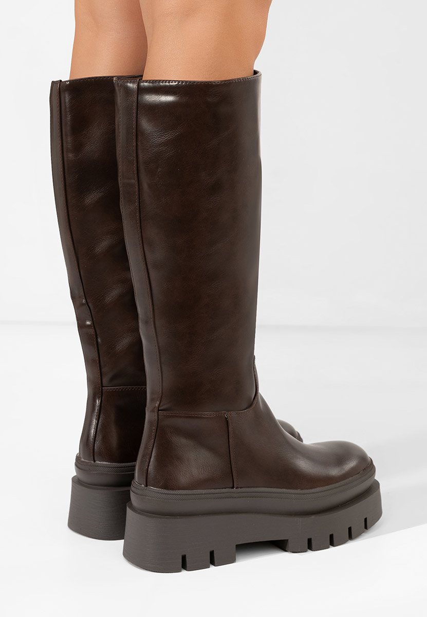 Hnedé kozačky na platformě Contesa