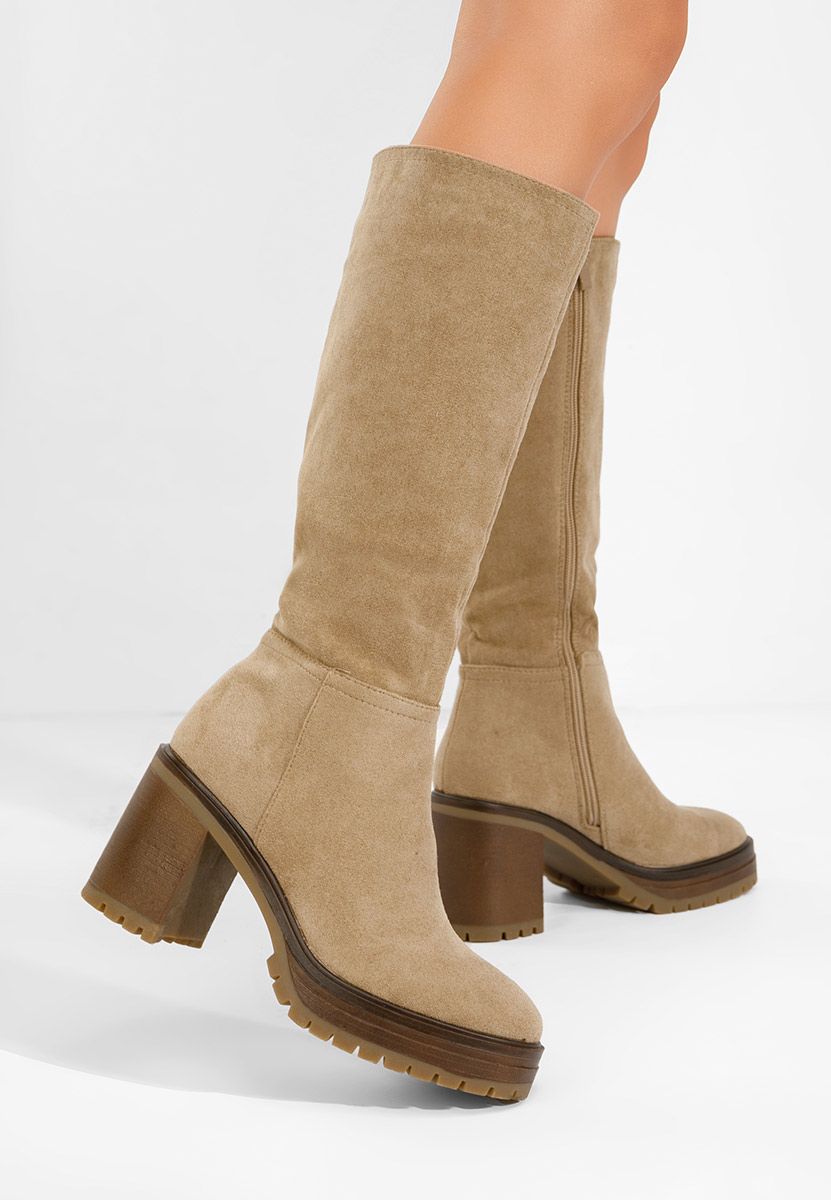 Khaki kozačky na podpatku Darrina V2