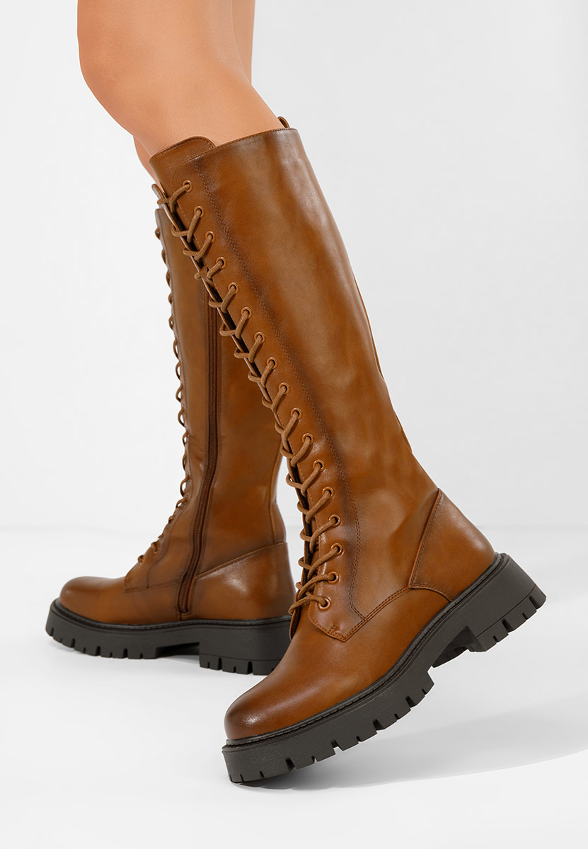 Camelové šněrovací kozačky Hetie