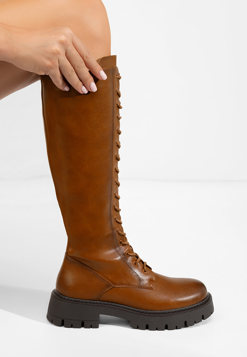 Camelové šněrovací kozačky Hetie