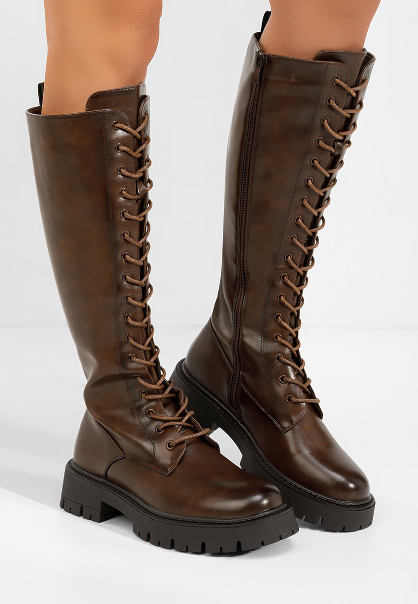 Hnedé šněrovací kozačky Hetie