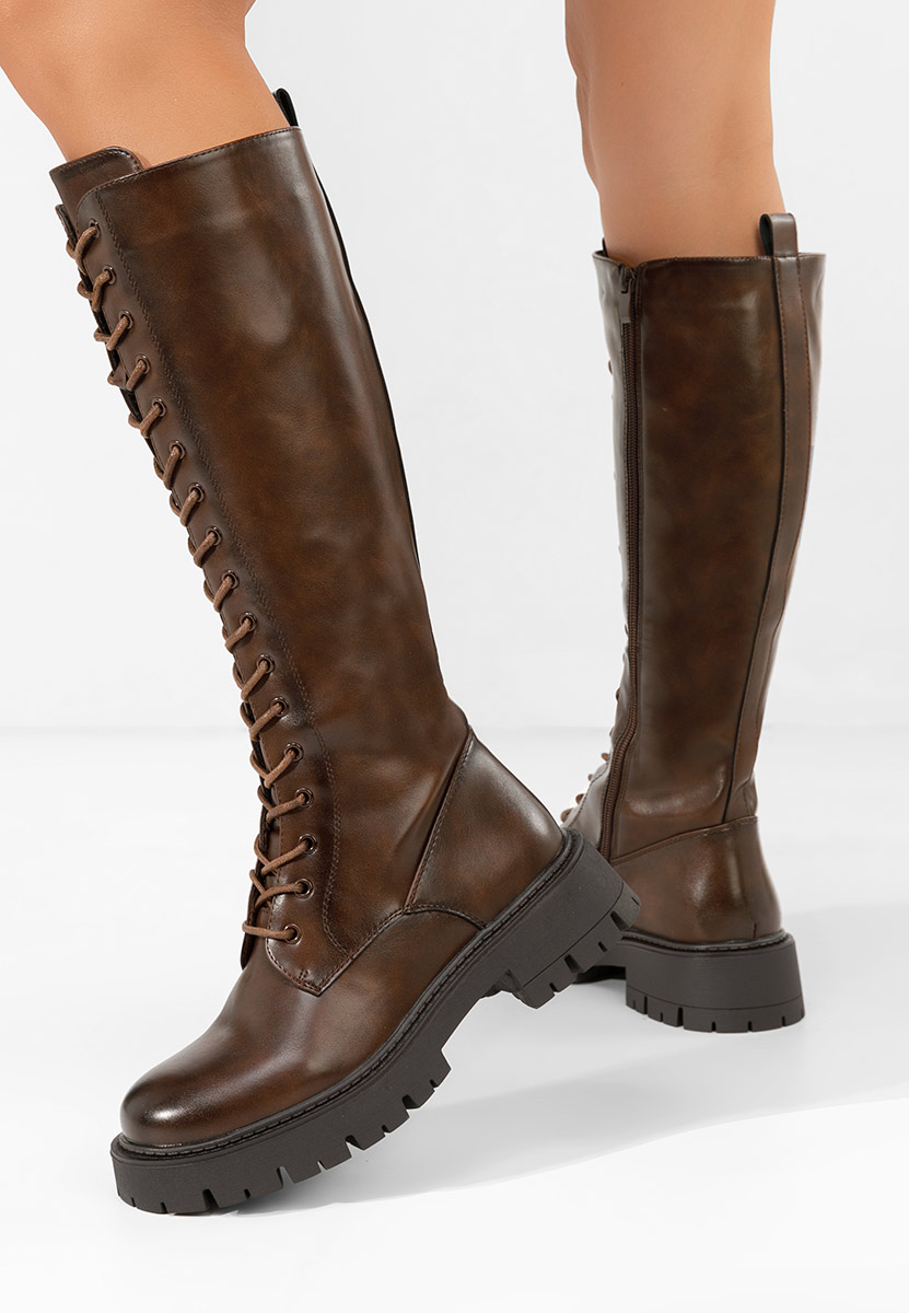 Hnedé šněrovací kozačky Hetie