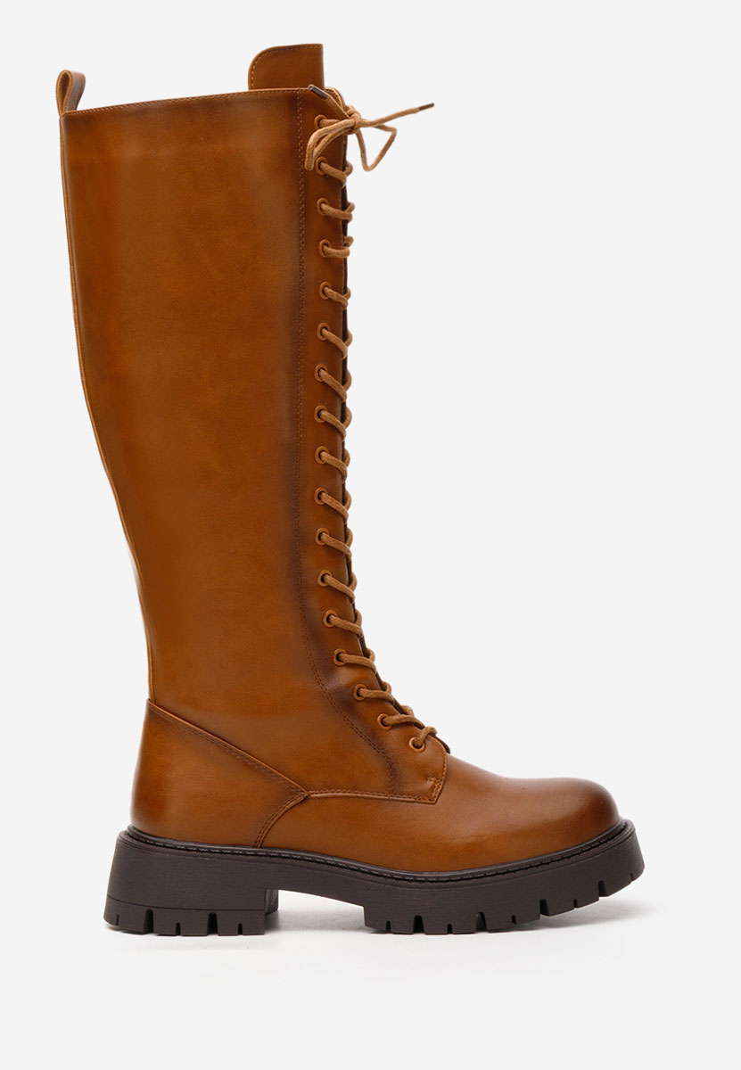 Camelové šněrovací kozačky Hetie