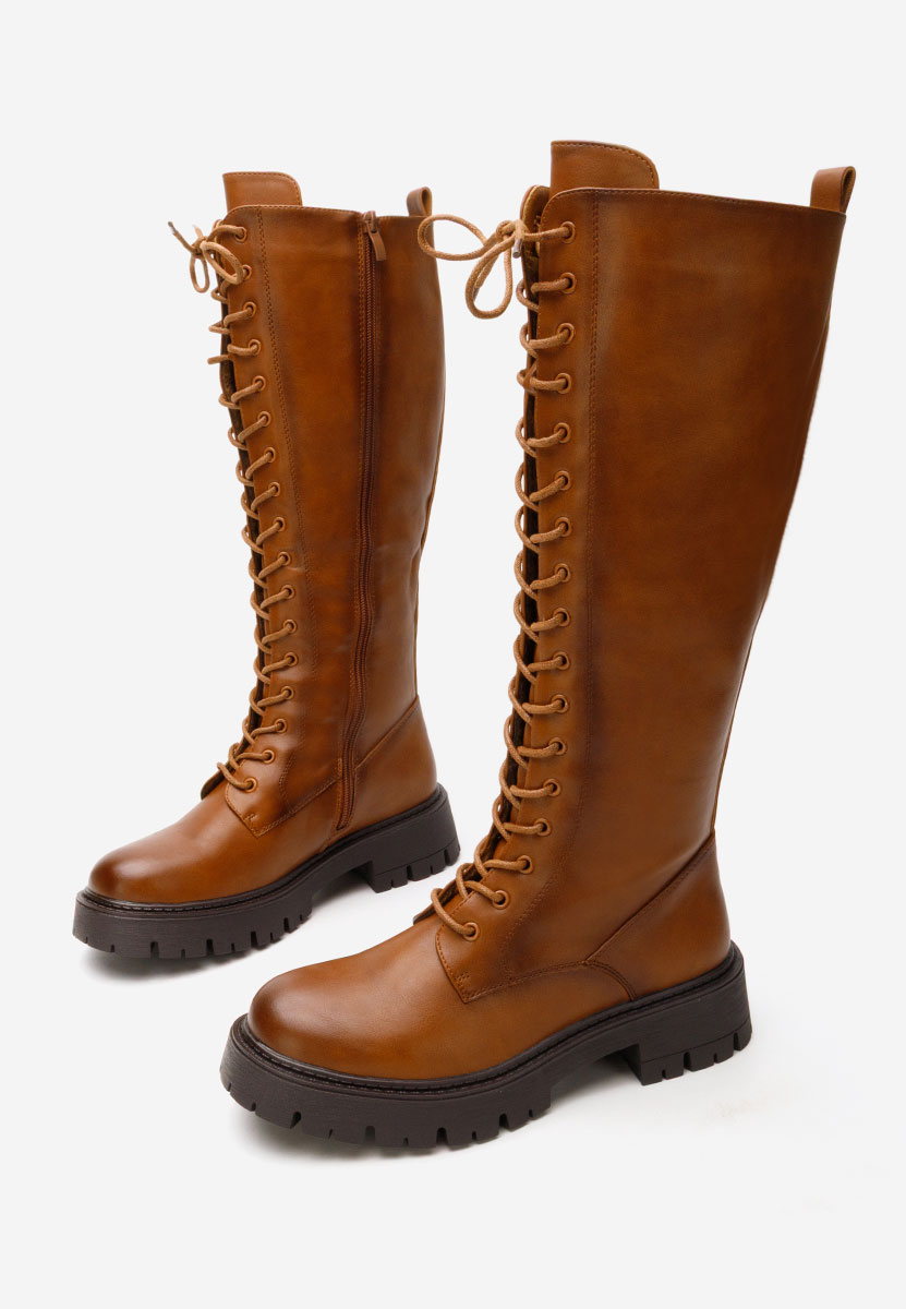 Camelové šněrovací kozačky Hetie