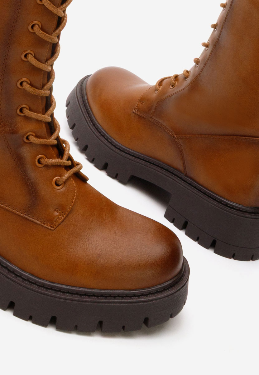 Camelové šněrovací kozačky Hetie