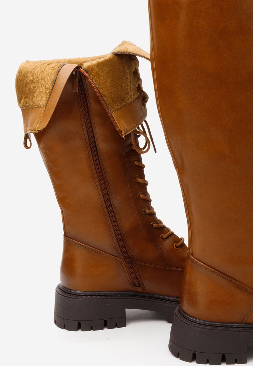 Camelové šněrovací kozačky Hetie