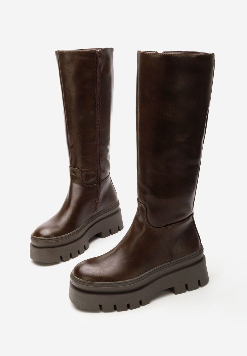 Hnedé kozačky na platformě Contesa