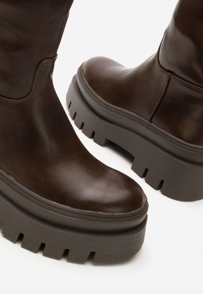 Hnedé kozačky na platformě Contesa