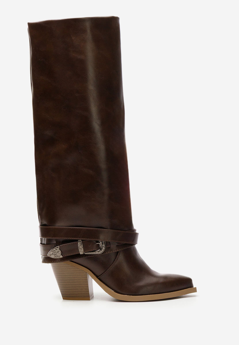 Hnedé kozačky na podpatku Bretia