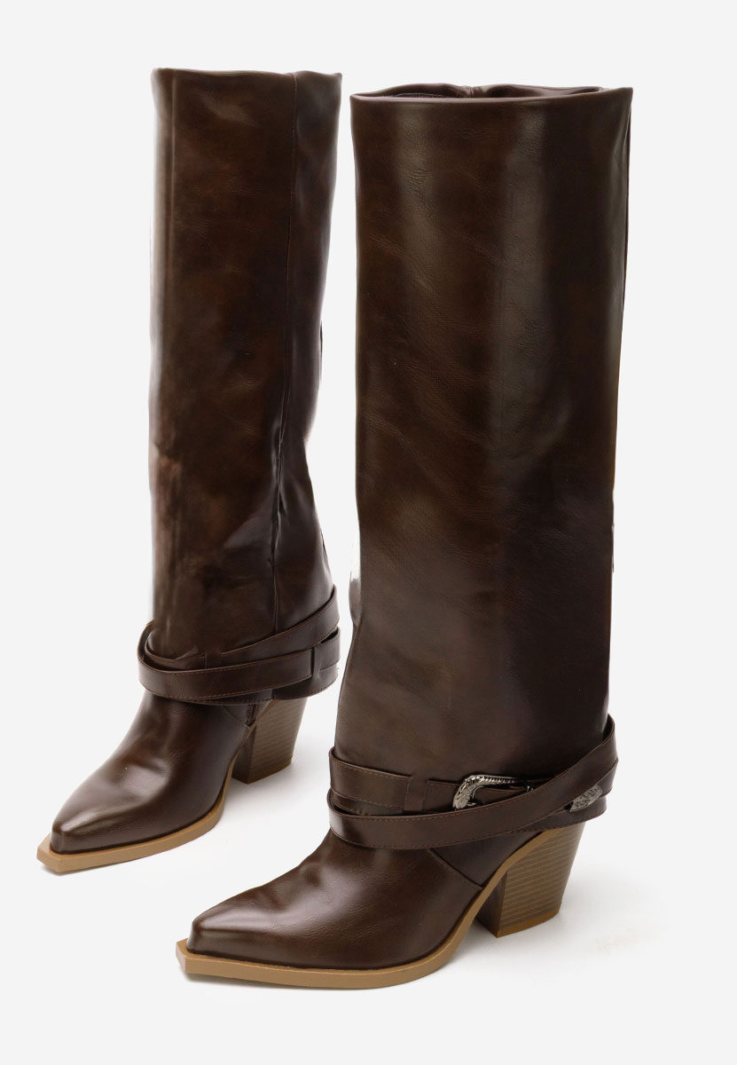 Hnedé kozačky na podpatku Bretia